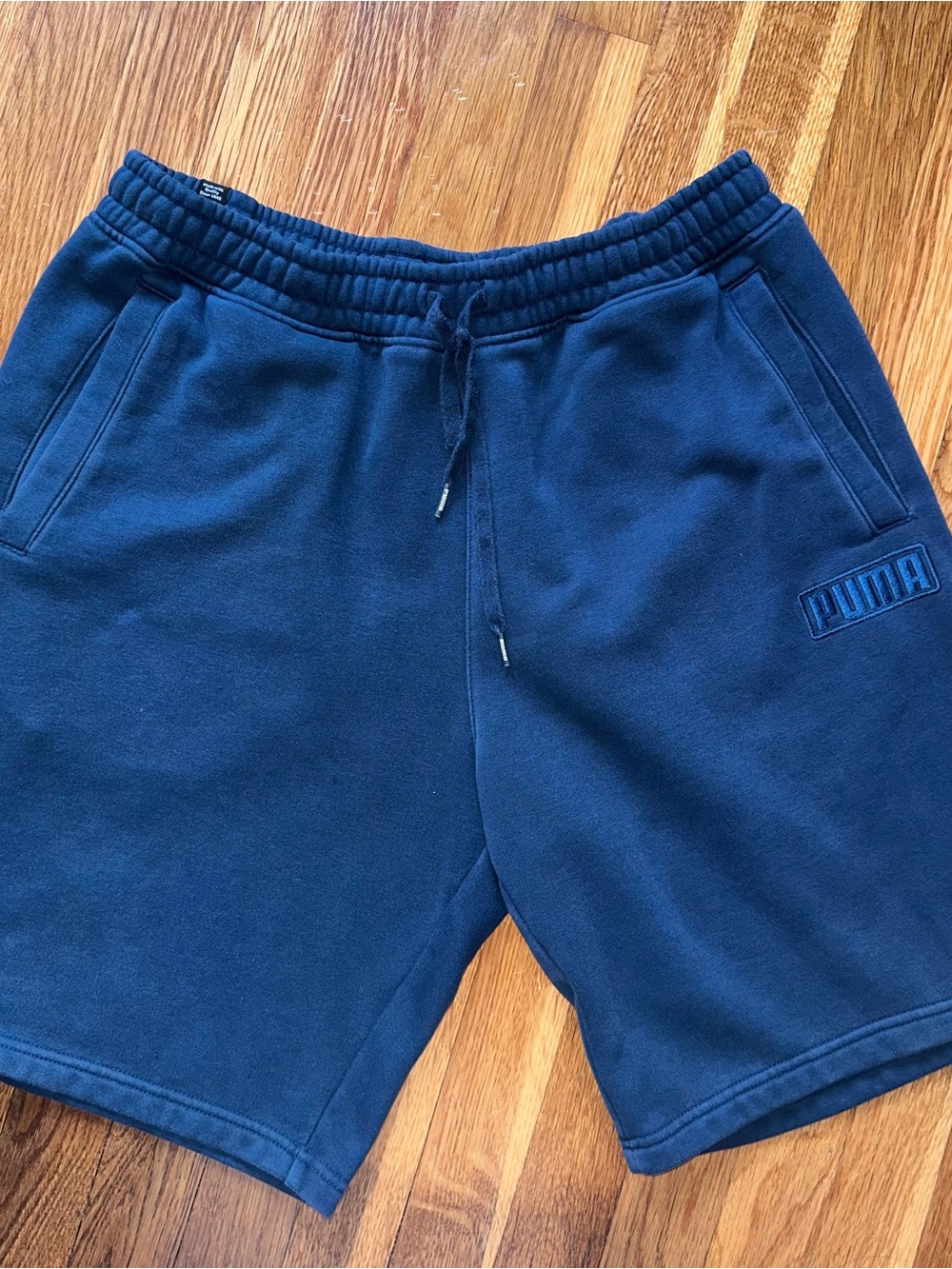 Puma Men's Fleece Shorts Large Navy Blue Drawstring Elastic Waist Athletic